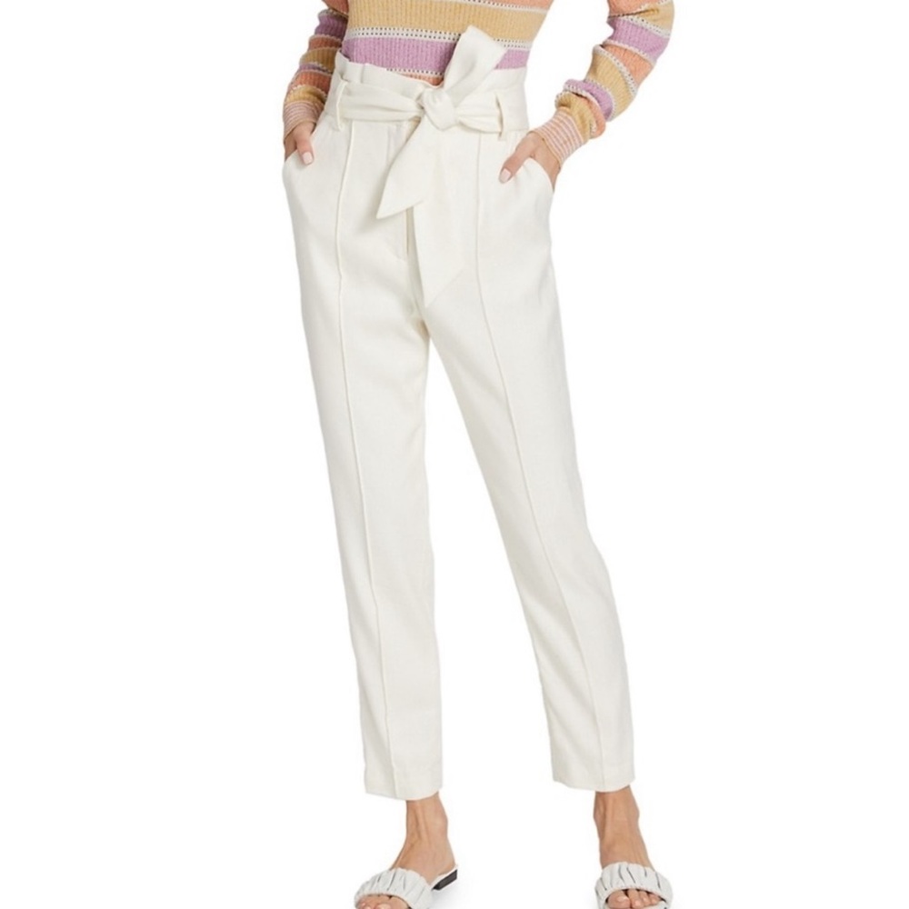 Veronica Beard Clerence Off White Cream Paper Bag Bow Tie Linen Dress Pants 14